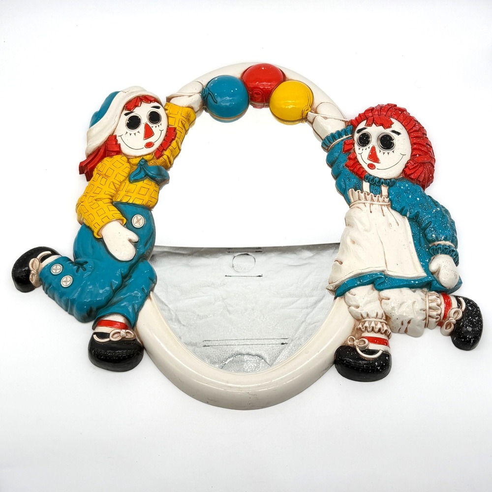 Vintage 1977 Raggedy Ann and Andy Wall Mirror Dart Ind Inc Nursery Decor 2364